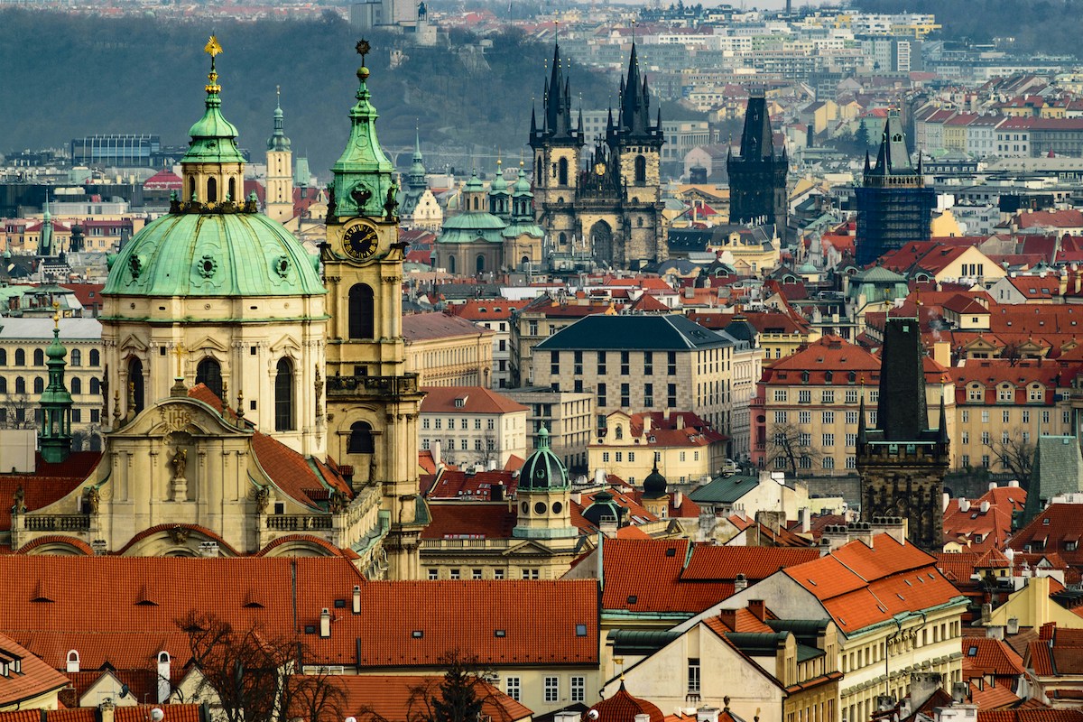 Panoramic over Prague, Czech Republic Old Town rooftops