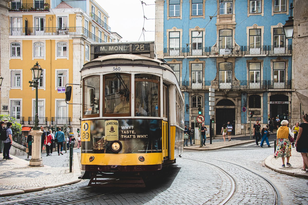Yellow tram in Lisbon, Portugal