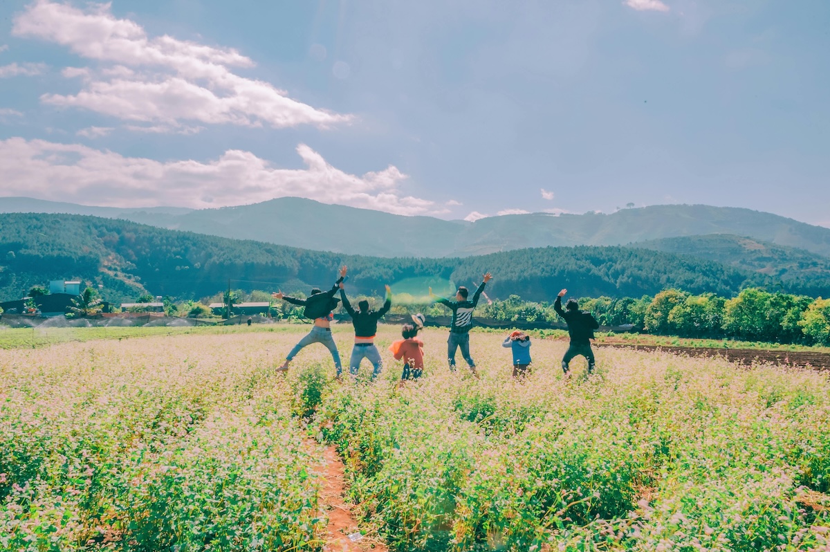 Five People Jumping In Open Field