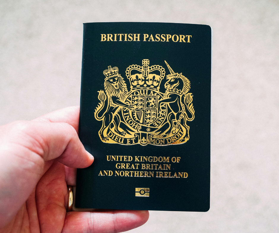 British passport in a travellers hand