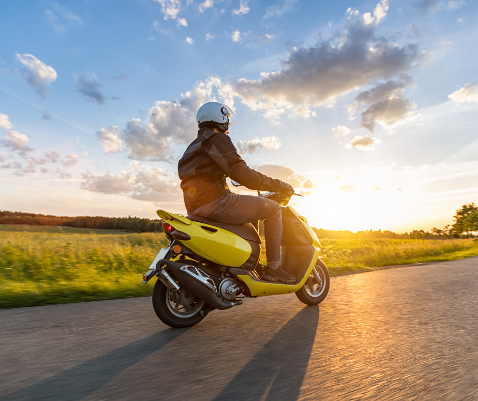 Wearing a helmet on a moped
