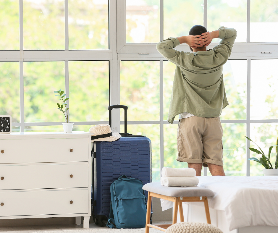 Arriving at accommodation after travelling